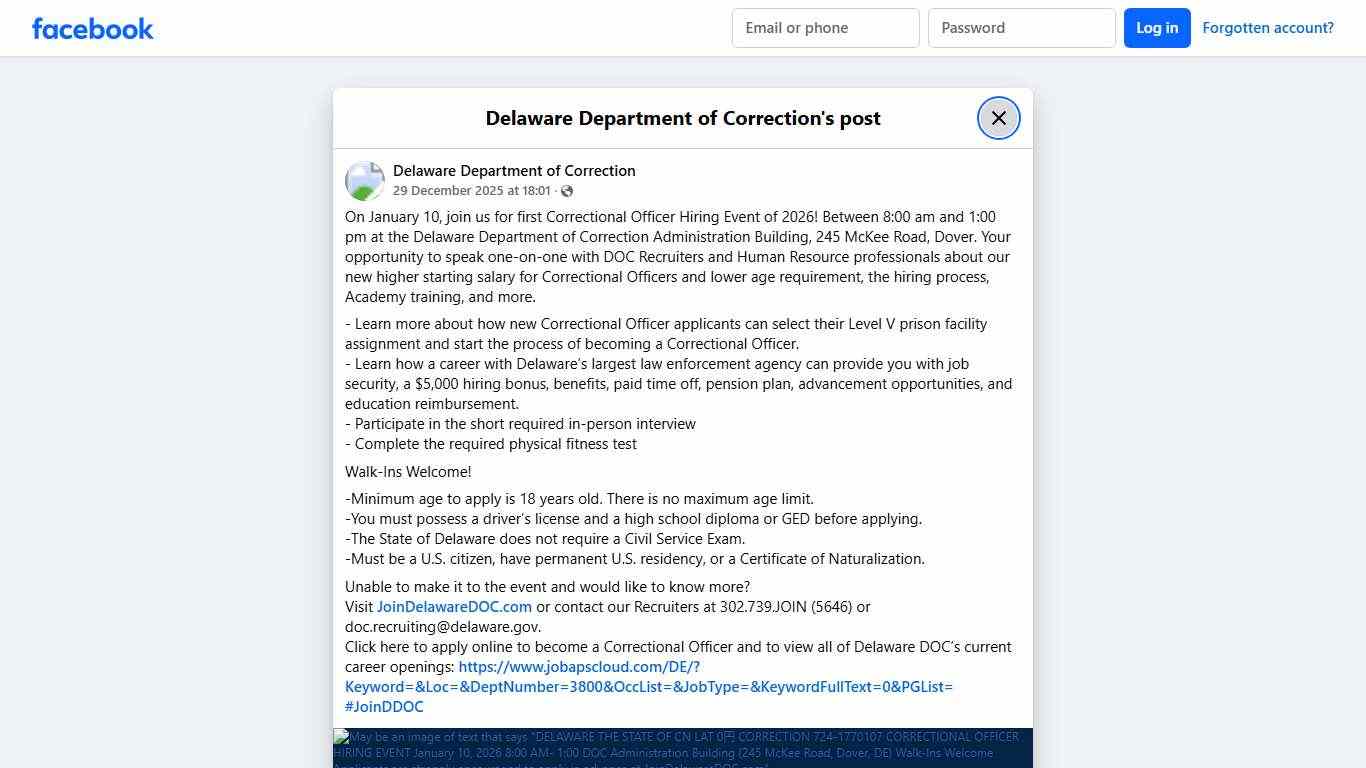 On January 10, join us... - Delaware Department of Correction Facebook